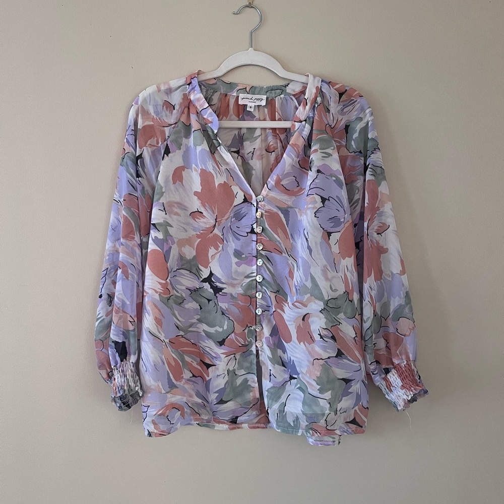 Proud Poppy Ruffled Blouse with Mandarin Collar